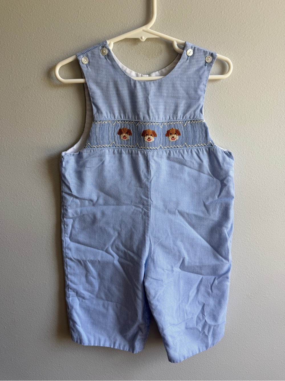 Light Blue Smocked Puppy Embroidered One-Piece Bodysuit for Kids